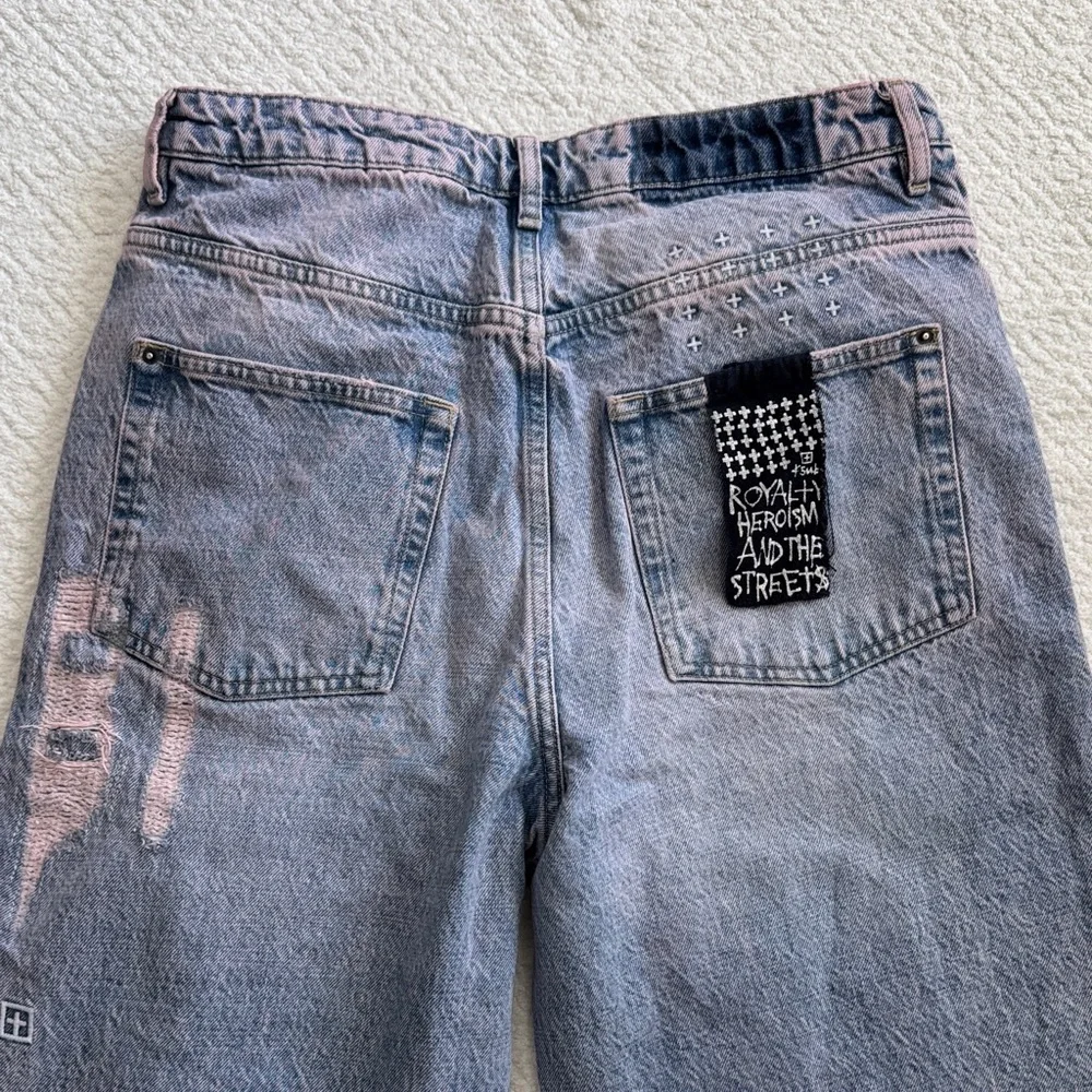 Ksubi Relaxed Wide Leg Jeans in Faded Blue Sz 32